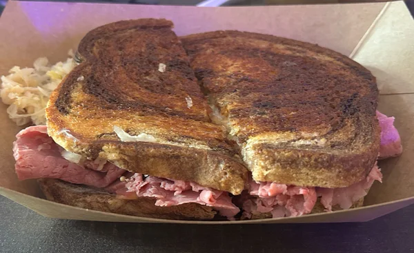 Rueben Sandwhich. Generous corned beef portions and a great balance of all ingredients.